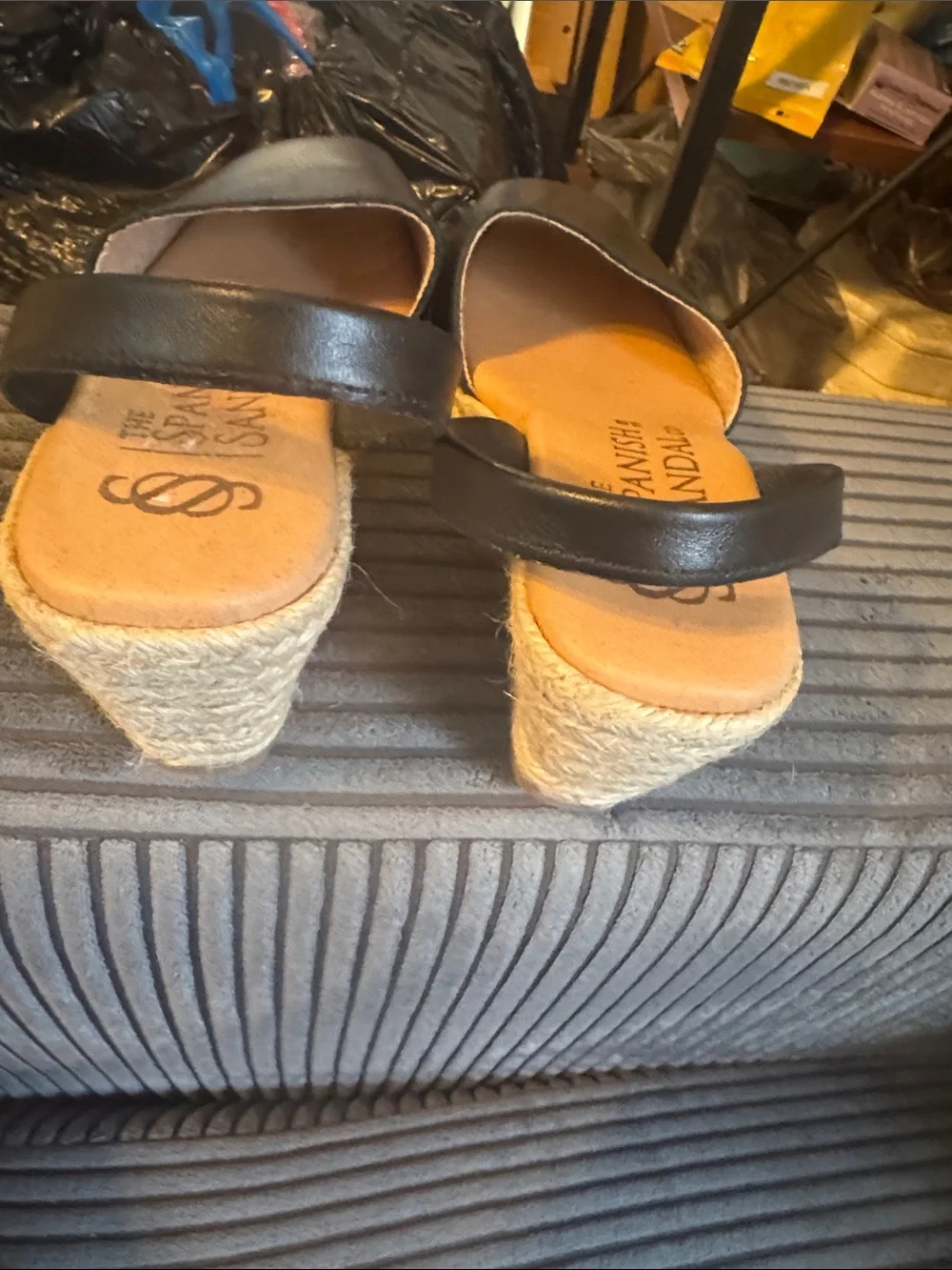 The Spanish sandal company Black Leather Slingback Espadrille Wedges 38